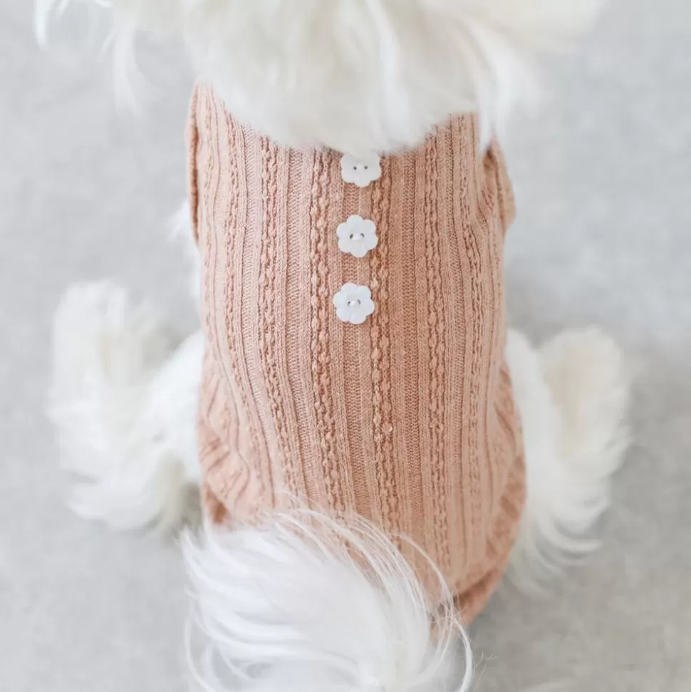 Tops*MonCheri Button Rib Knit Color Tops