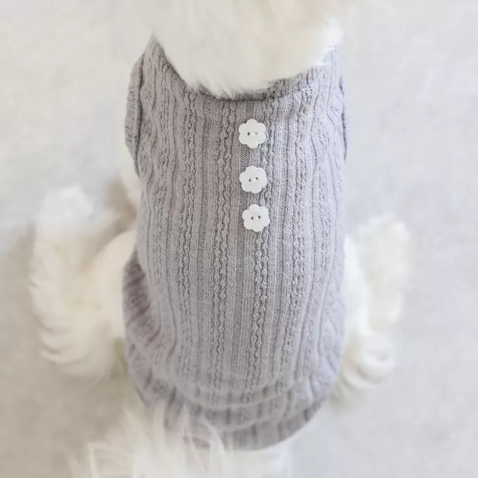 Tops*MonCheri Button Rib Knit Color Tops