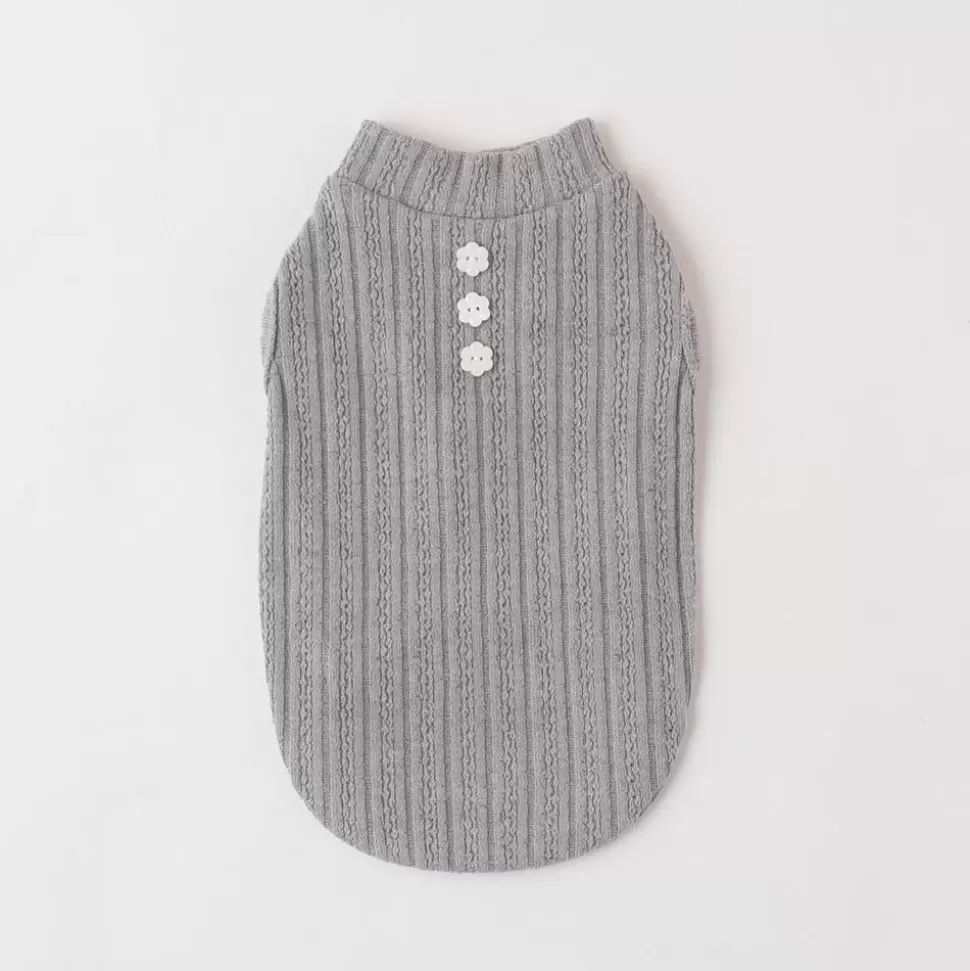 Tops*MonCheri Button Rib Knit Color Tops