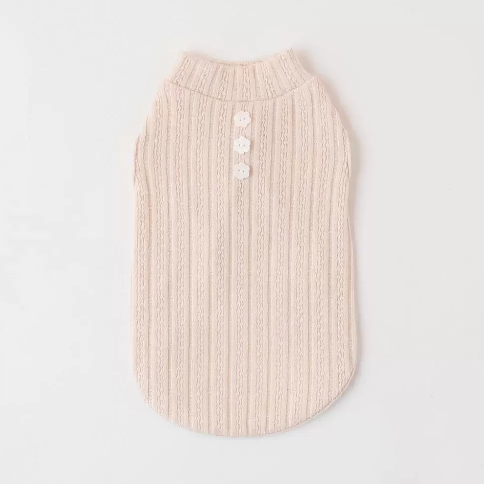 Tops*MonCheri Button Rib Knit Color Tops