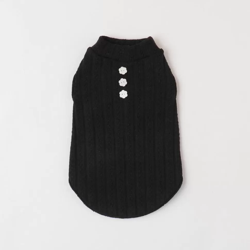 Tops*MonCheri Button Rib Knit Color Tops