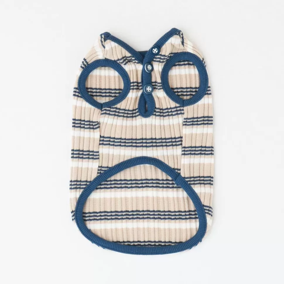 Tops*MonCheri Color Scheme Piping Multi-Border Tank Top Navy