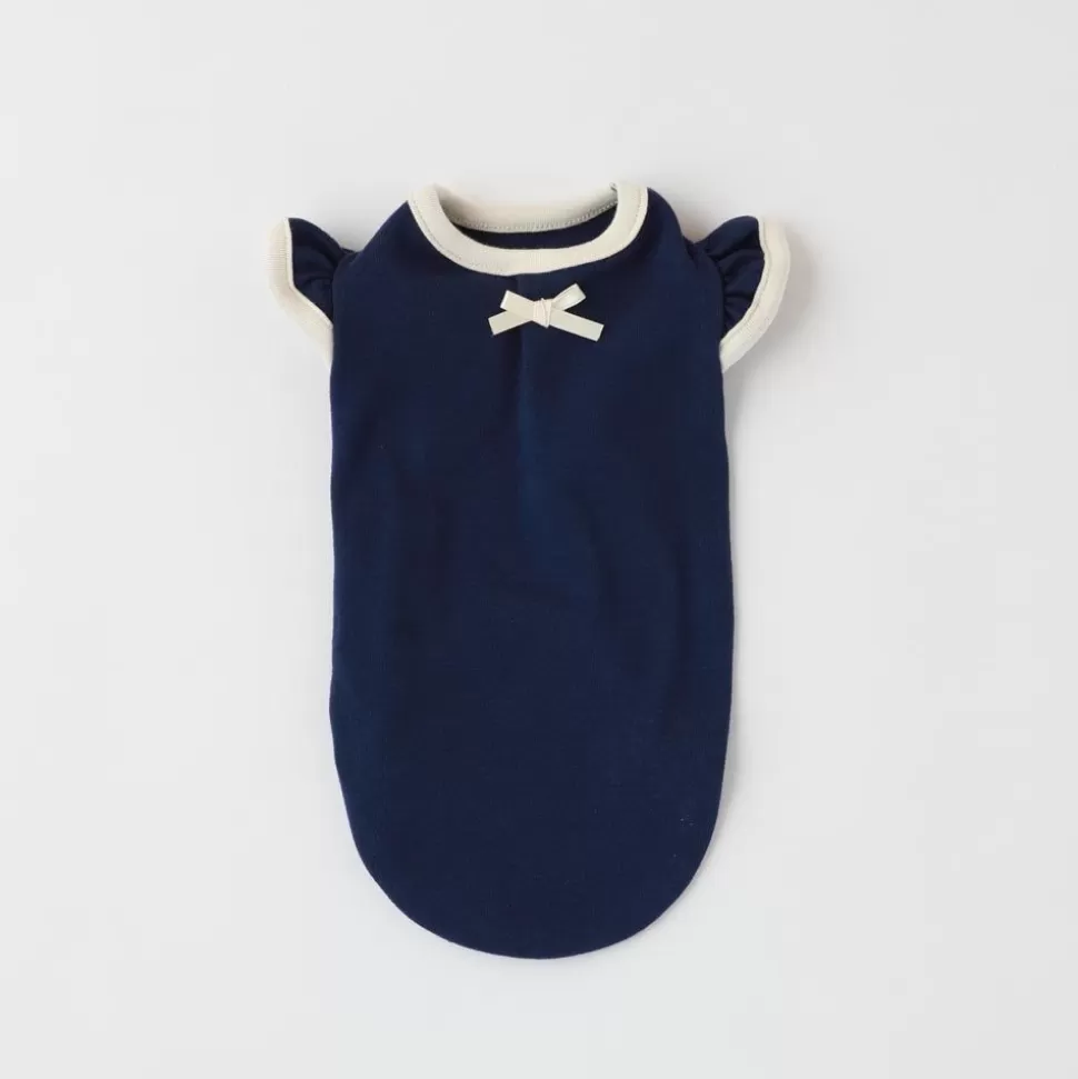 Tops*MonCheri Color Scheme Piping Ribbon Frilled Top Navy